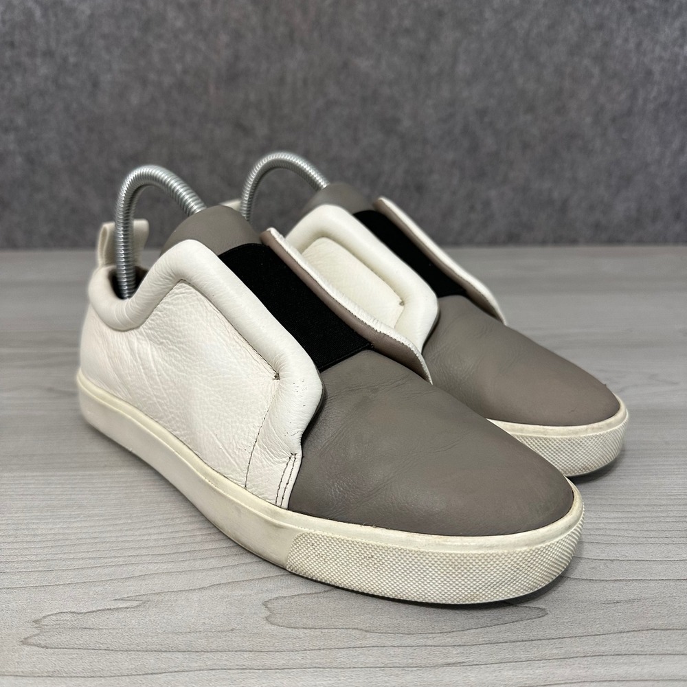 Vince Caden Slip On Sneakers Womens 7.5 Gray White Leather Colorblock Minimalist